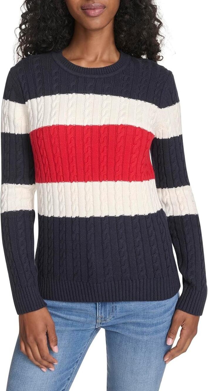 Tommy Hilfiger Sweater Women 2XL Multi Colorblock Cable Knit Preppy Nautical NWT